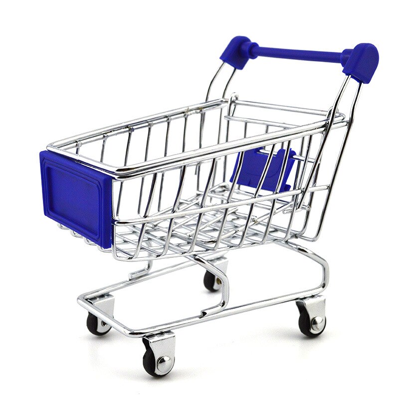 Mini Shopping Cart Supermarket Handcart Mode Storage Toy desktop can: Deep Blue