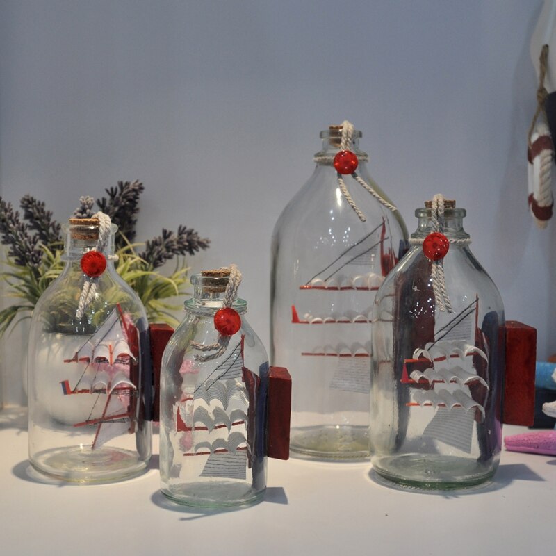 Mediterranean Style Mini Ship Boat Glass Bottle Sailing Vessel With A Beautiful Meaning Home Decor