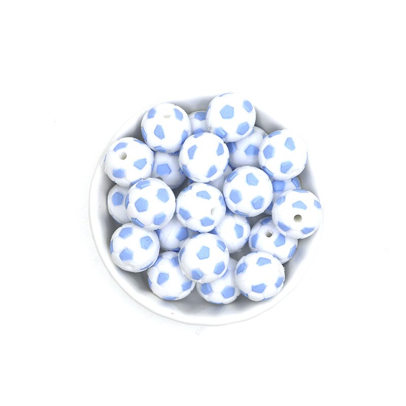 kovict 5pcs Silicone Beads 15mm Baby Teether Football Food Grade Silicone Soccer Round Bead BPA Free Bracelet: NO.07 Pastel Blue