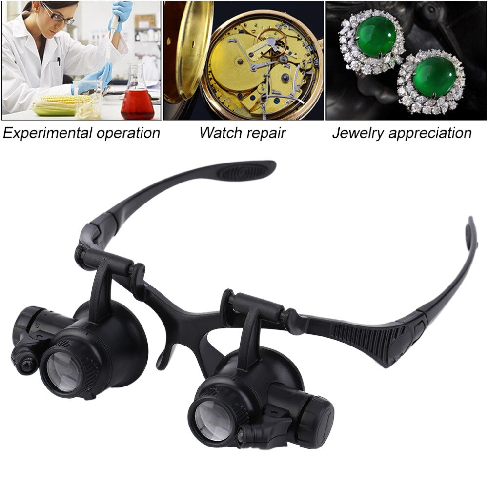 Forstørrelsesglas briller lup lup briller med led belysning ur reparation 20x dual eye smykker lup linse