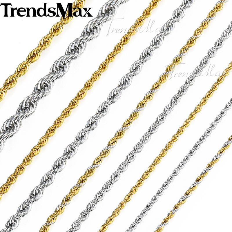 Mannen Vrouwen Gouden Ketting Ketting Touw Link Chain Zilver Goud Kleur Mode Hip Hop Sieraden Voor Mannen 2/3 Mm 55 Cm KGNM122