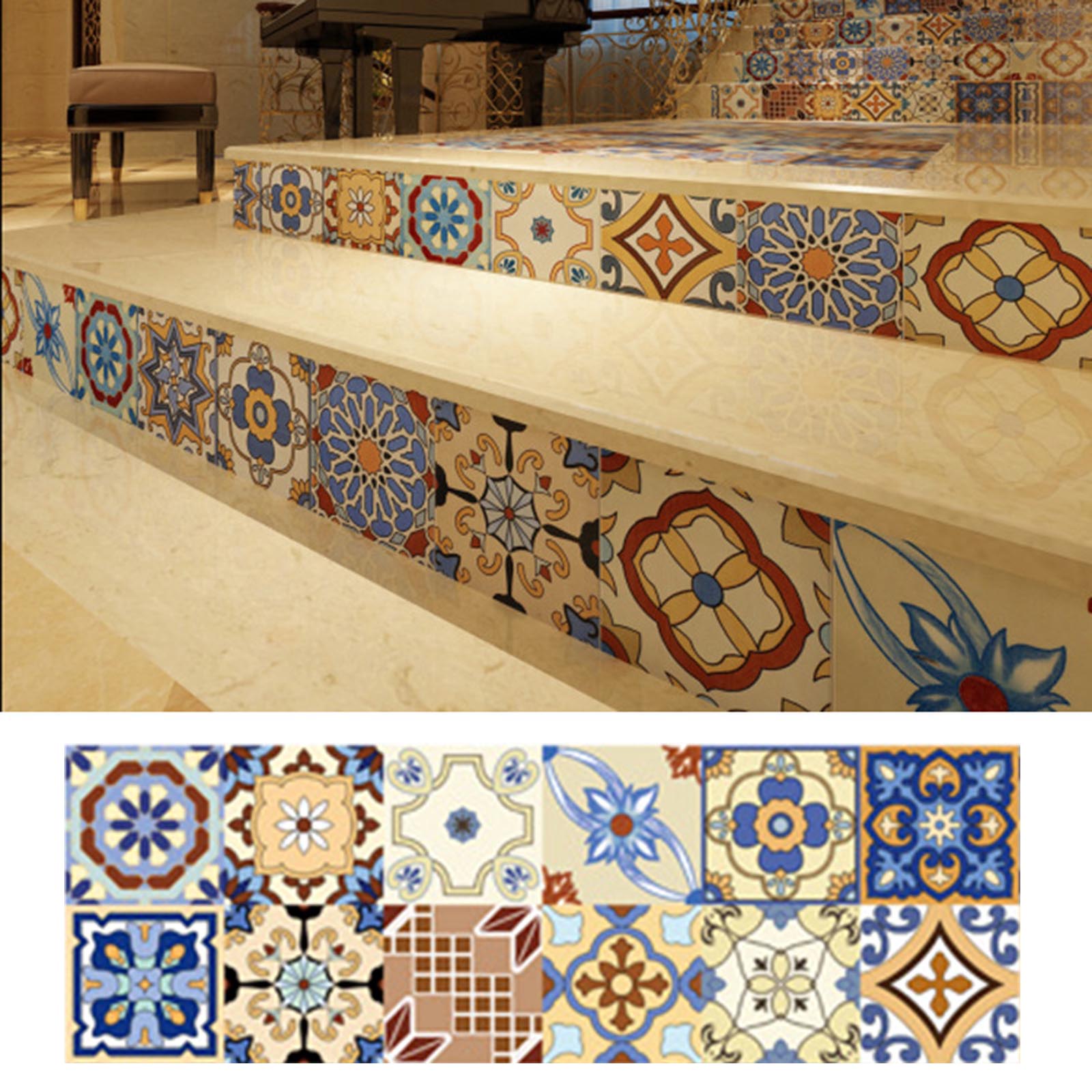 1PC Self Adhesive Retro Tile Stickers Waterproof PVC Removable Wall Stickers Decals DIY Wallpapers for Kitchen Bathroom Decor: H