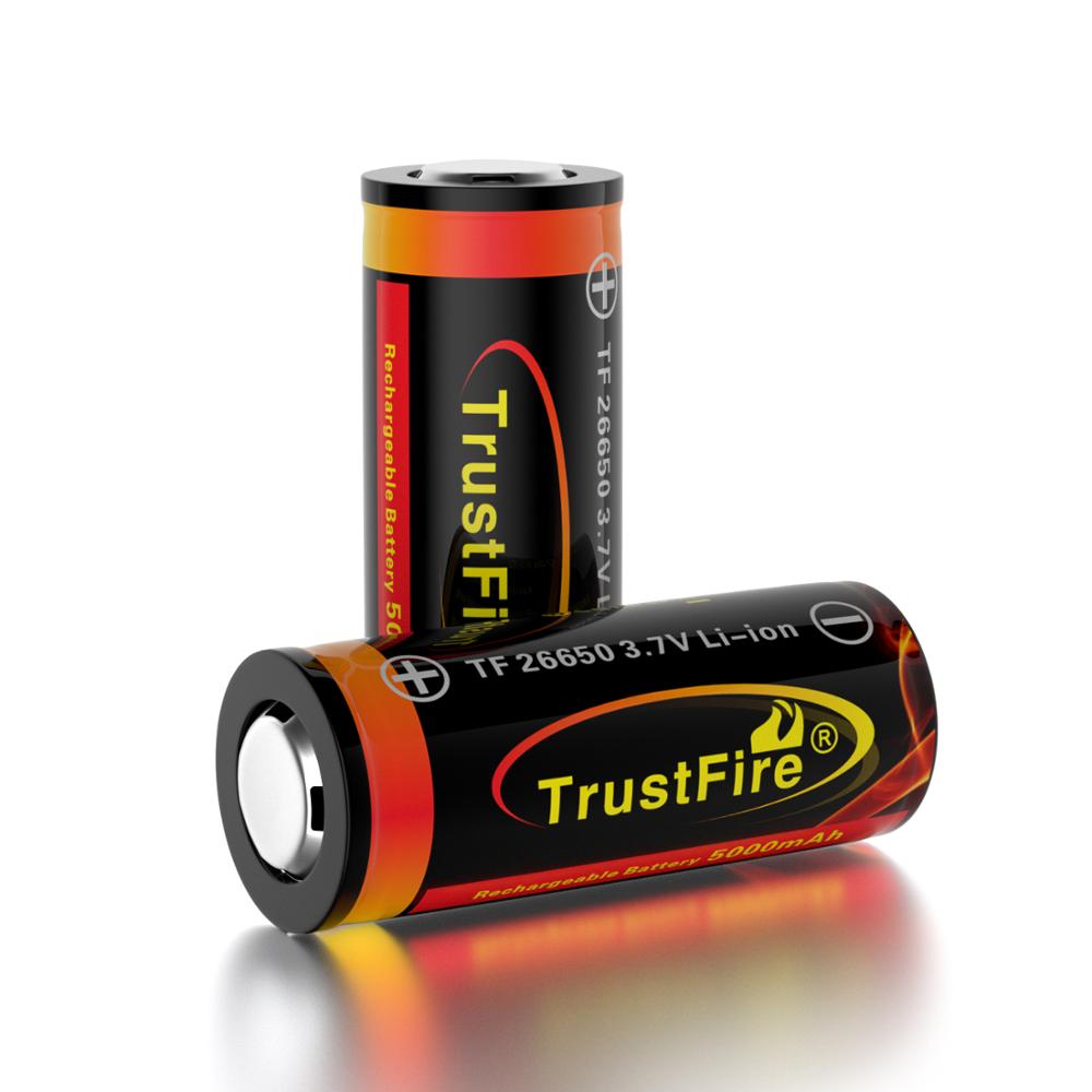 Trustfire Oplaadbare 26650 5000 Mah Batterij Li-Ion Batterij 3.7V Cell Oplaadbare Batterijen Met Bescherming Platte Top
