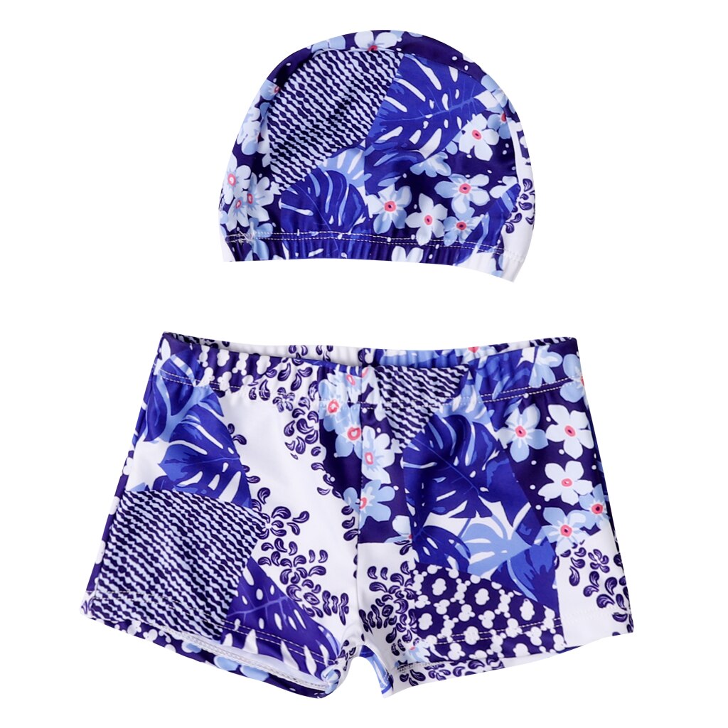 Baddräkt bebis pojkar badbyxor barn pojkar strandshorts blommiga brädbyxor surfare badbyxor korta byxor med keps: L (4-5y)