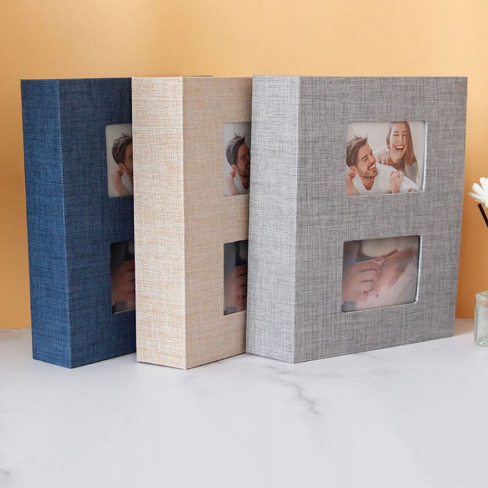 200Pcs Linen Cover Photo Album Interleaf Type Photo Storage Picture Albums Book Writable 6-inch Large Scrapbook Album