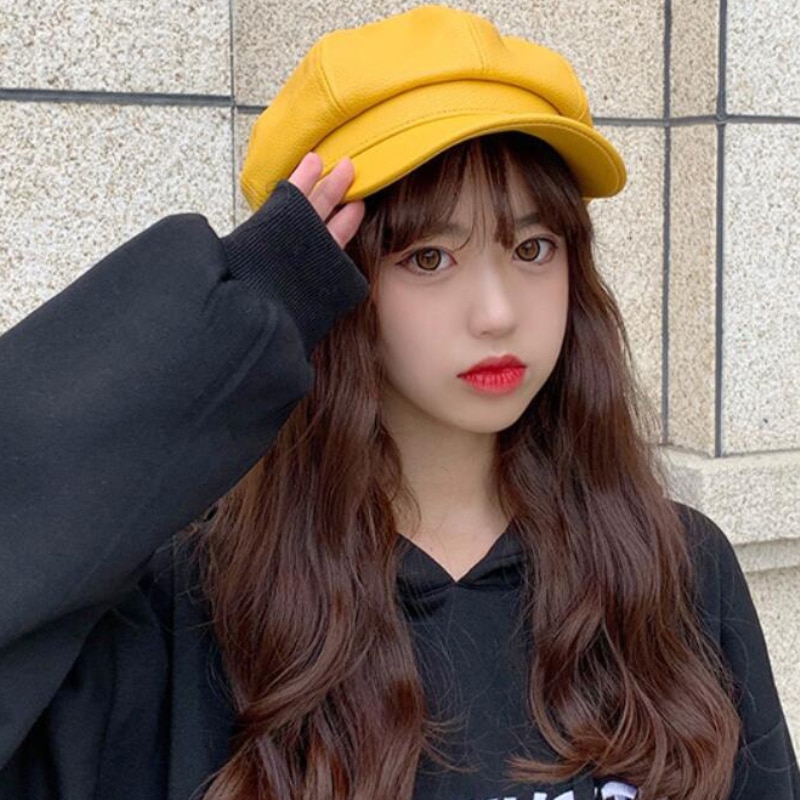 Ht2626 efterår vinter hatte til kvinder solide kvinder baretter damer læder hat vintage ottekantet nyhedsdreng cap artst maler beret hat