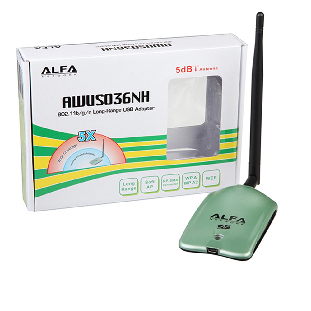 Alfa AWUS036NH Ralink 3070L Chipset 150Mbps Wireless Usb Adapter 2000Mw High Power Draadloze Netwerkkaart Met 5db Antenne
