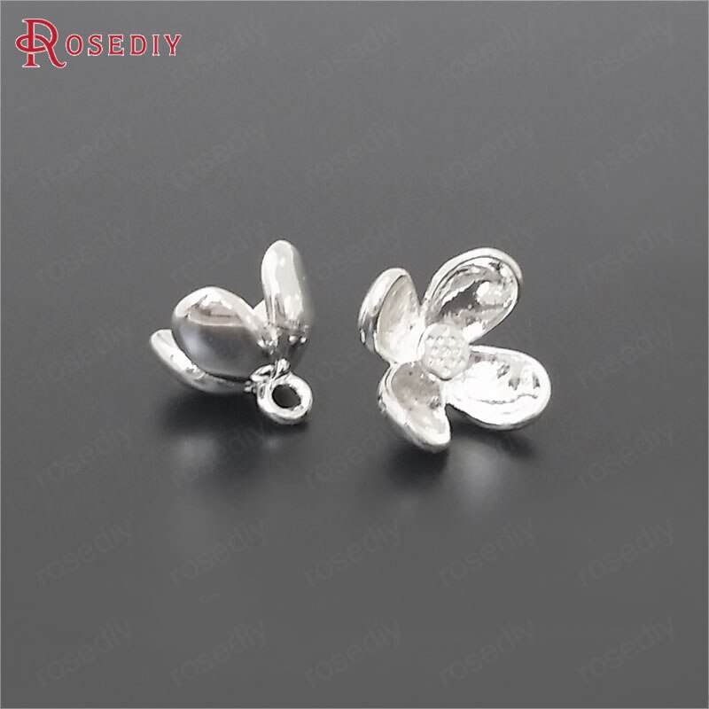 (39128)10PCS 8 MILLIMETRI di Colore Argento In Ottone Fiore Pendenti E Ciondoli Pendenti Con Gemme E Perle Forniture Creazione di Gioielli Fai Da Te Accessori di Risultati