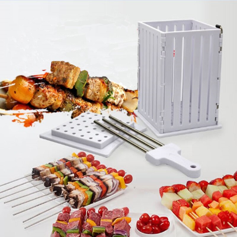 Outils pour Kebab Barbucue, bâton en acier inoxydable, coupe de viande en plastique boîte blanche, fabricants de brochettes simples, outils pour Kebab, boîte de barbecue 36 trous 1 ensemble