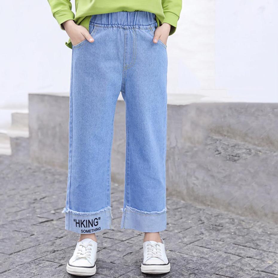 Jean Fille 2026 - Baggy Délavé à Taille élastique - Pantalon Large Style Denim Argenté