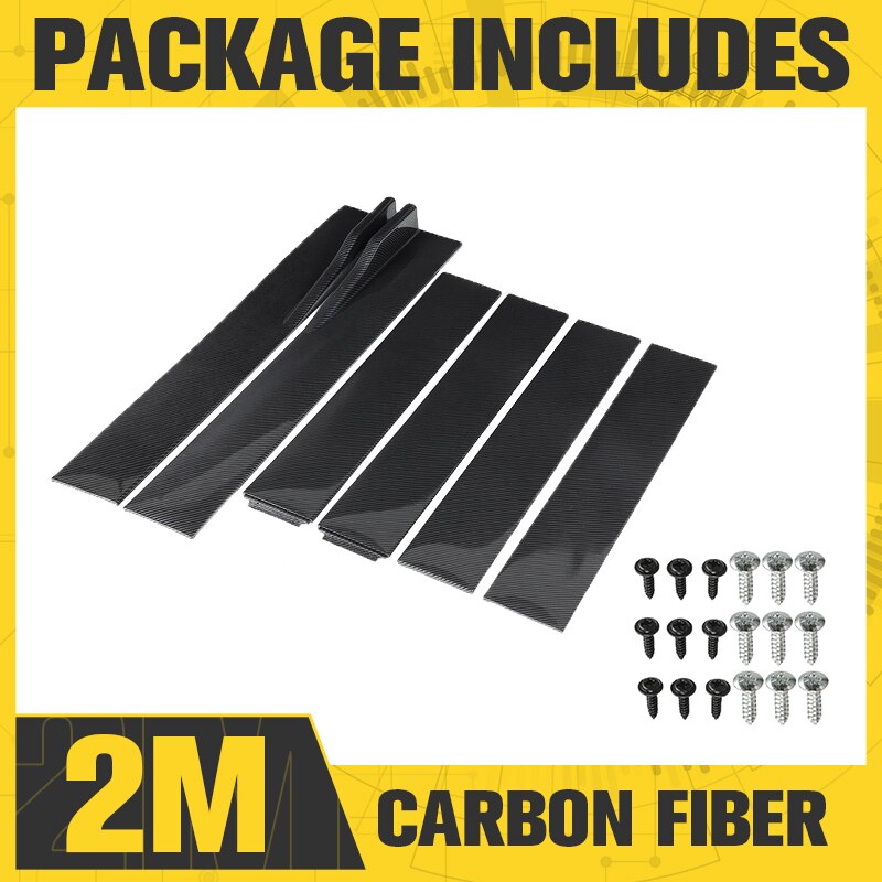 6PCS 2m/2.2m Universal Side Skirts Extension Rocker Panels Lip Splitters Bumper Car Styling For BWM Benz For Toyota Tesla For VW: 2m Carbon Fiber