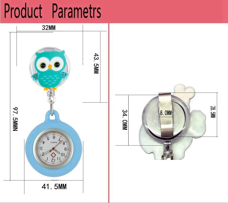 Mooie Leuke Mooie Uil Verpleegster Pocket Horloges Doctor Intrekbare Badge Reel Horloges Met Id Kaarten Houders