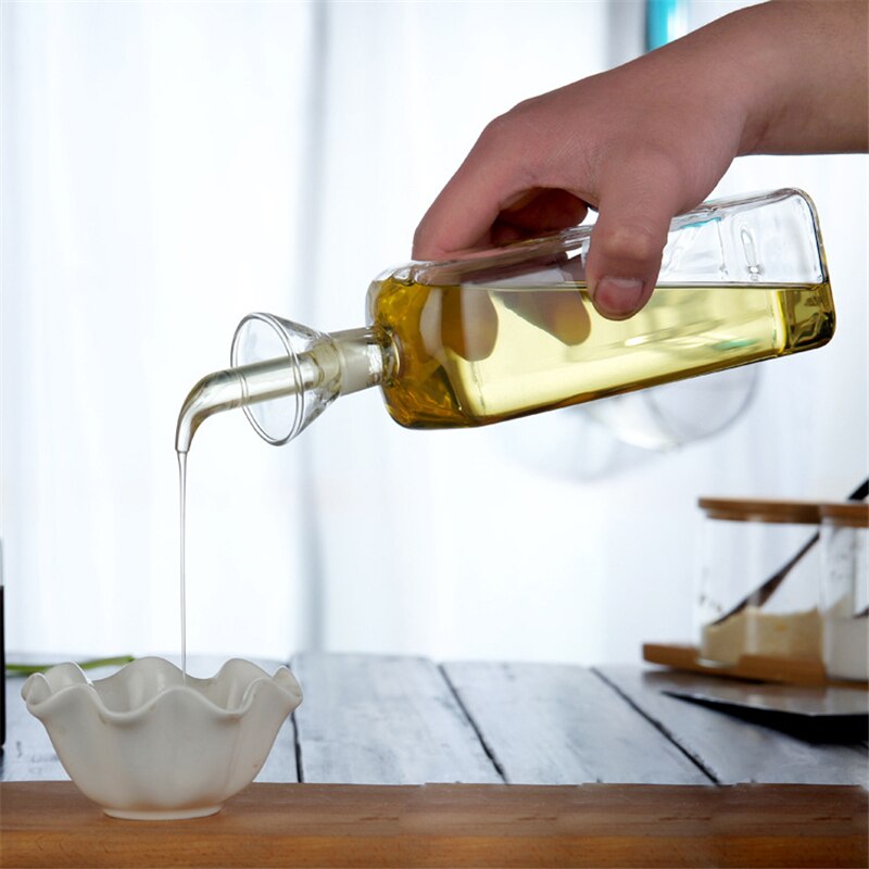 1Piece Glass Condiment Bottles Transparent Clear Rectangle Transparent Glass Oil Pot Household Leakproof Vinegar Sauce Bottle