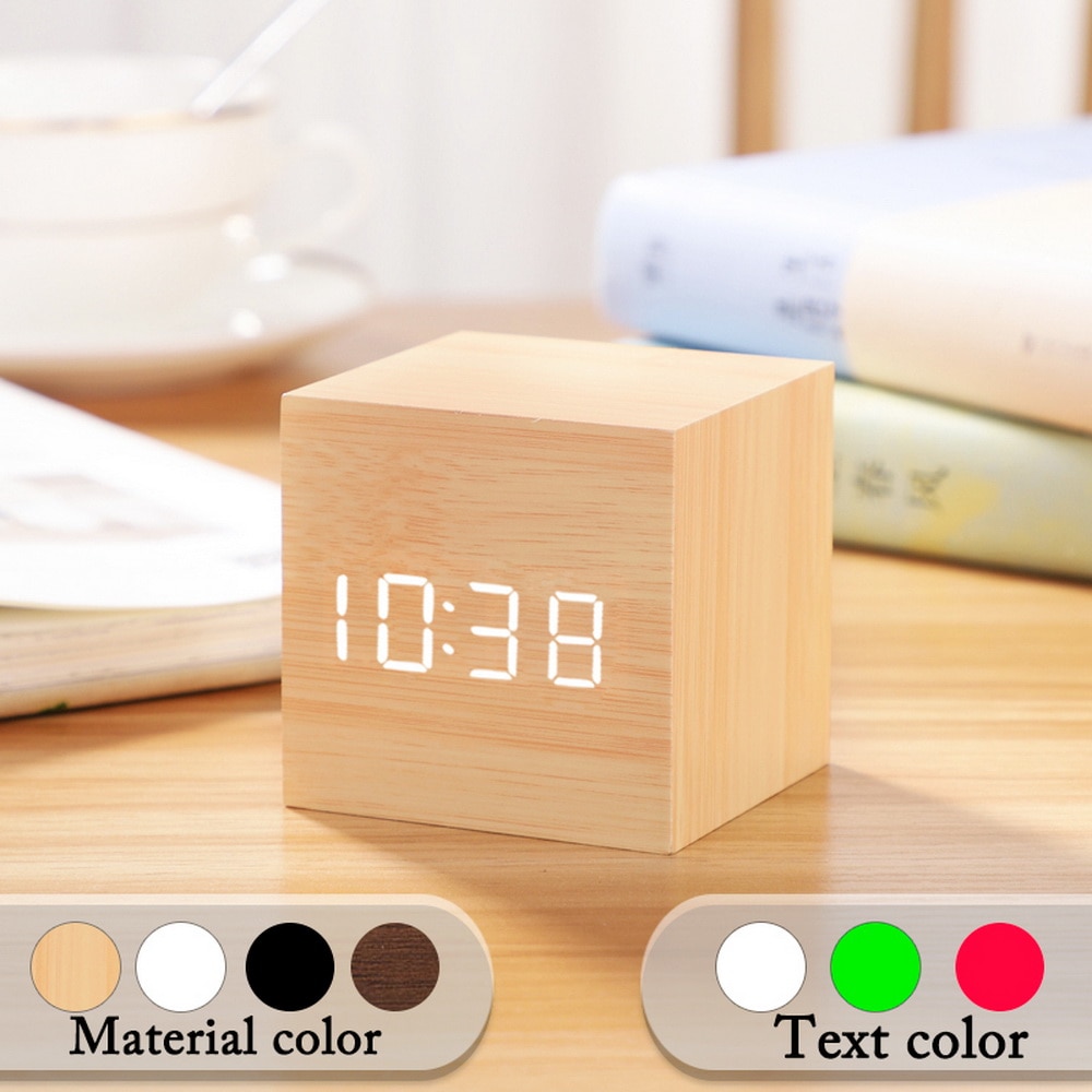 Led houten wekker horloge tafel stembesturing digitaal hout elektronisch bureaublad usb/aaa-aangedreven klokken tafeldecoratie
