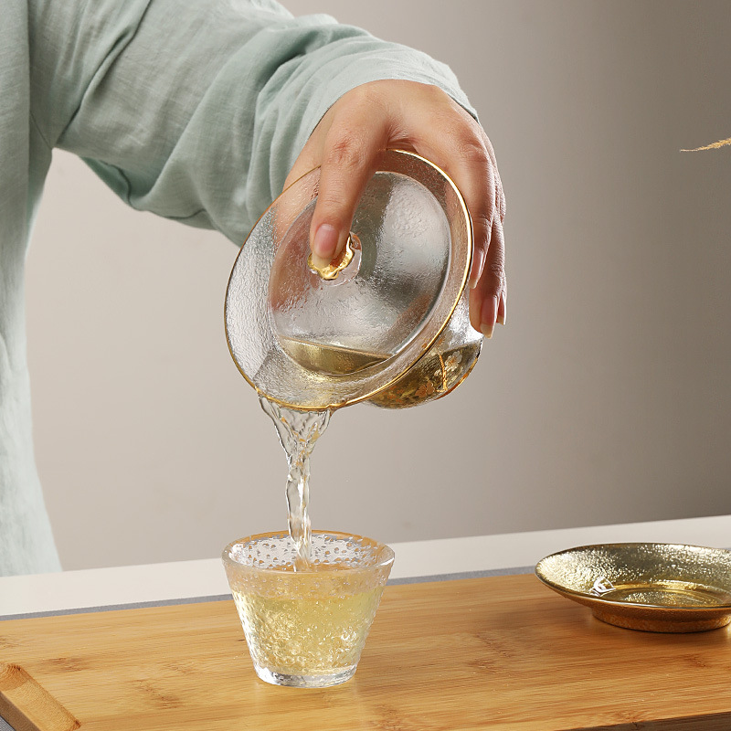 Service à thé japonais en verre Transparent Gaiwan, Gongfu, couvercle résistant à la chaleur