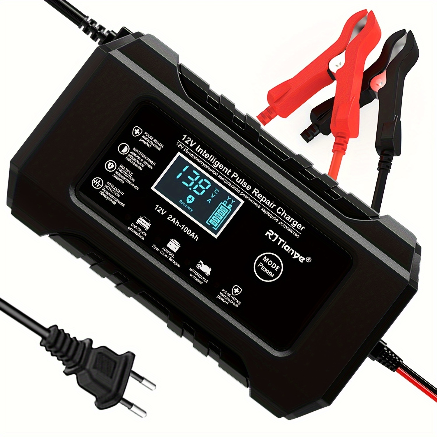 12V 6A Intelligentes Impuls-Reparatur-Batterieladegerät mit LCD-Display für Auto, Motorrad, SUV: Armee Grün