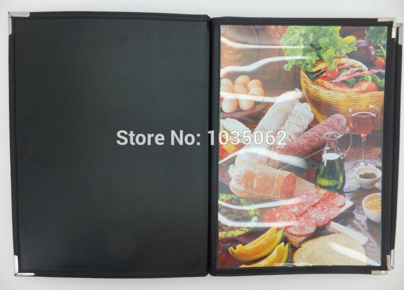 Tung holdbar  a4 6/8 ark pu læderbetræk menuholder til restaurant med 12 sider plast pvc lommer, menubog hvid rød