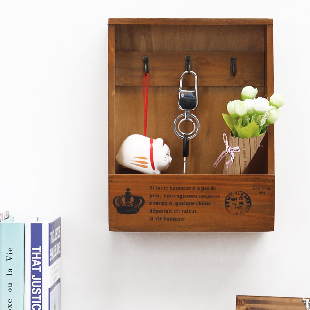 Porta llaves y correo Retro, caja de madera montada en la pared, llavero decorativo montado en la pared, clasificador de bolsillo para entrada de guardabarros de cocina