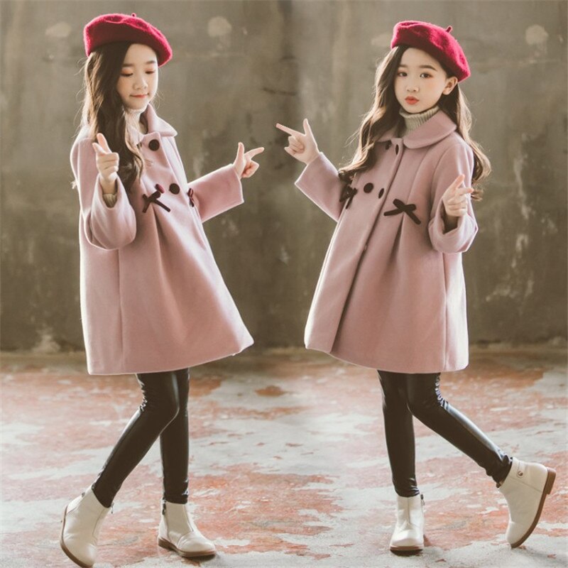Autunno Giacche Invernali per le Ragazze di Lana Outwear Caldo Delle Ragazze di Modo Dei Vestiti Dei Bambini Cappotti Dei Bambini Dei Bambini Vestiti 4 6 8 10 12 13 anni