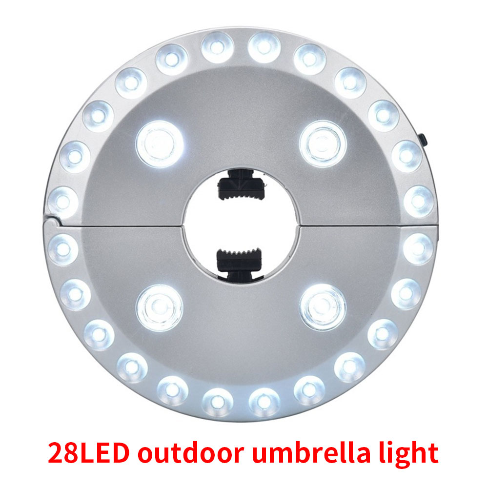 Holdbar paraplypæl lampe camping lys have 28 led bærbar paraply nat lampe nødlys lanterne sølv gårdhave