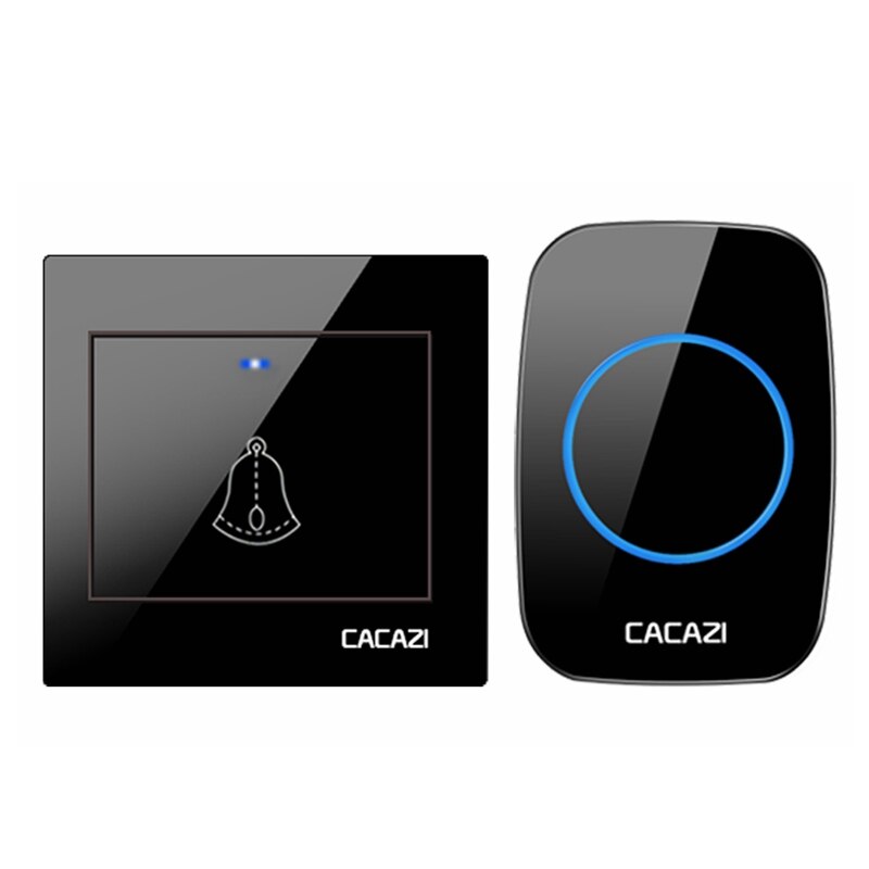 CACAZI Wireless Doorbell Waterproof 60 chimes 5 Volume Home Cordless Door Ring Bell 220V US EU UK Plug 1 2 Button 1 2 3 Receiver: Greyish Brown / UK