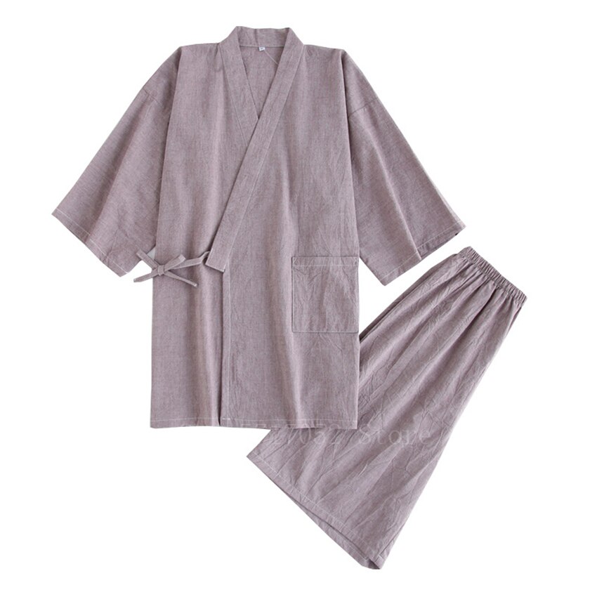 Japanese Kimono Cotton Pajamas Men Samurai Costume Bathrobe Haori Yukata Jinbei Set Sleepwear Short Sleeve Woman Japan Clothes