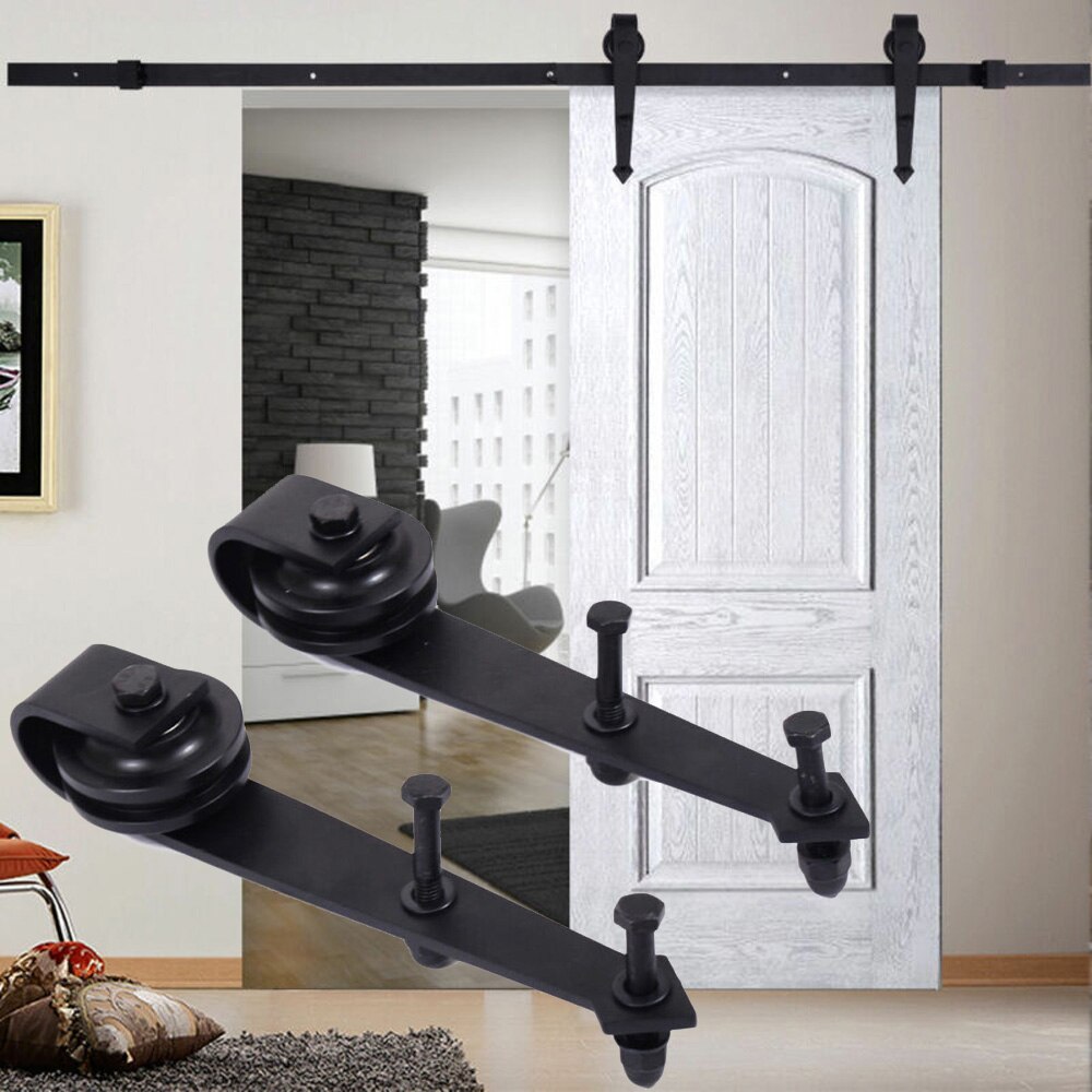 2pcs Sliding Barn Door Tracks Hardware Carbon Steel Rail Wall Mount Kit Set Home