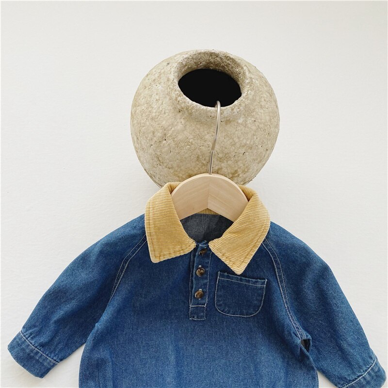 neue Frühjahr Koreanischen Stil Baby Mädchen Jungen Body Denim Lange Ärmel Overall Nette Kinder Kleidung E3994