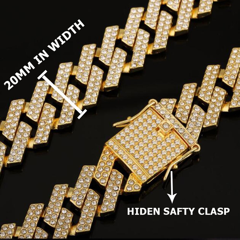 20mm catena da uomo con strass Miami catena cubana collane uomo Hip Hop Bling ghiacciato collana gioielli trasporto di goccia