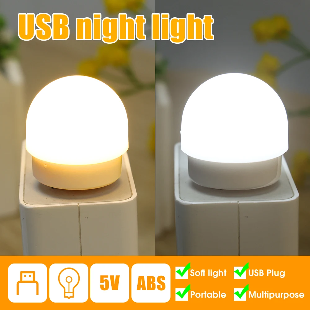 1-8Pcs USB Stecker Lampe Kleine Mini Buch Lampen LED Nachtlicht Computer Mobile Power Lade LED augenschutz Runde Lesen Licht