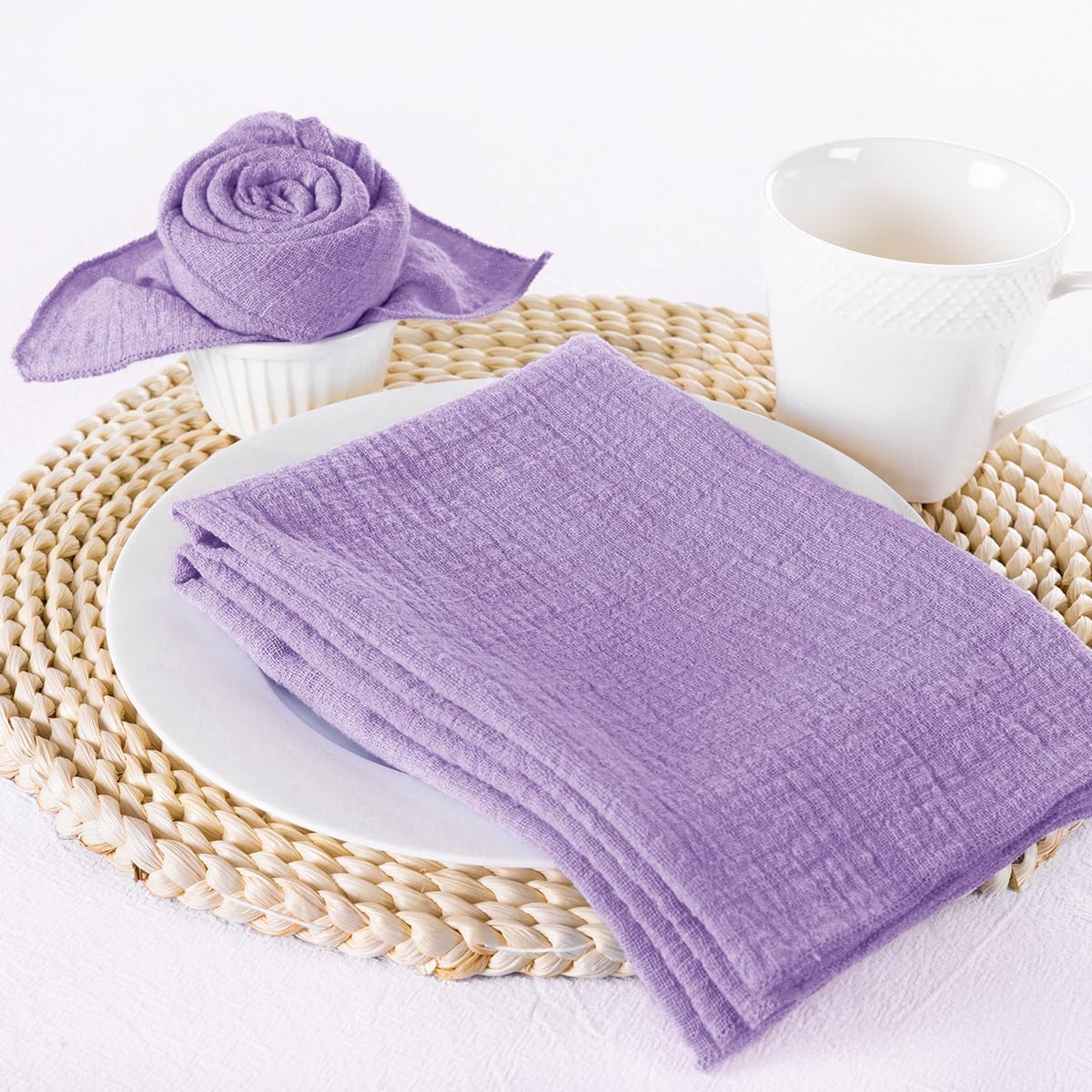 Doek servetten handgemaakte katoenen dinerservetten set van 6 lila gaas 30x30cm Boho servetten voor kerst bruiloft feest decor