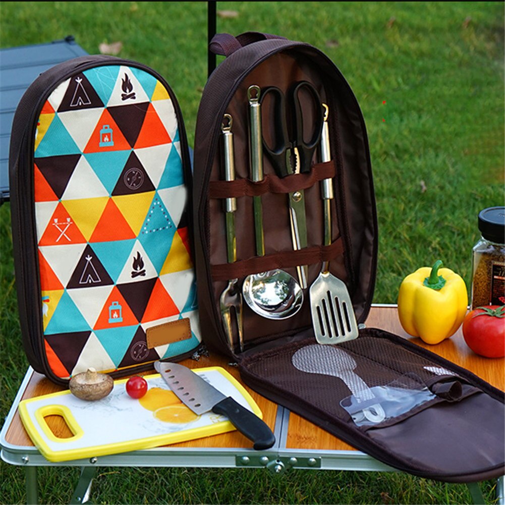 7pcs/set Camping Kitchenware Set Barbecue Tool Set Portable Cookware Barbecue Kit for Outdoor Travel Camping AC889