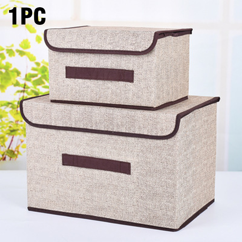 Non-woven suit large capacity storage box dustproof storage box Folding fabric imitation linen portable dustproof storage box: S / Brown