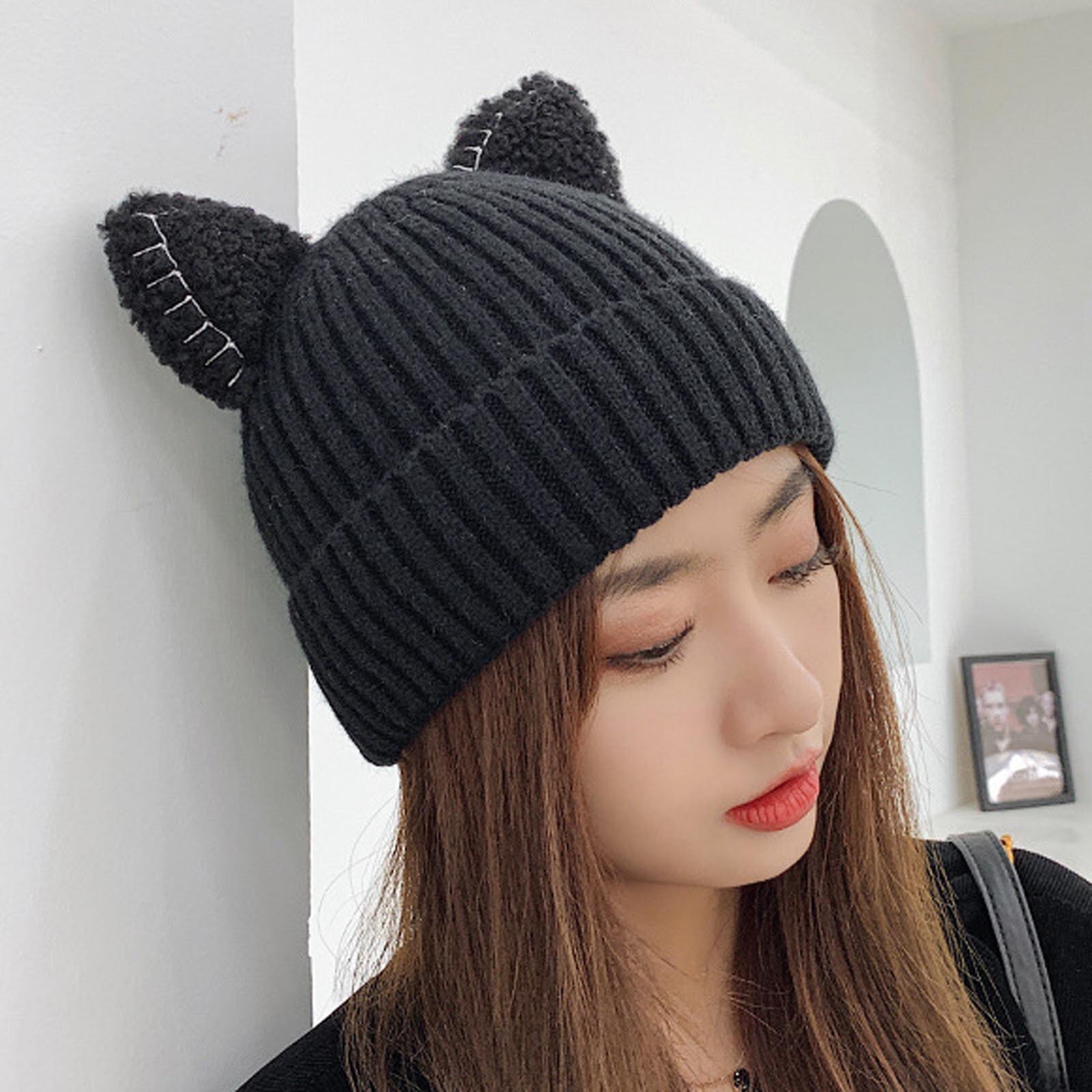 Women Winter Cute Animal Cat Hat Crochet Beanie Hats Photography Knitted Unisex Hat Cotton Blends Solid Warm Soft Hat Cap