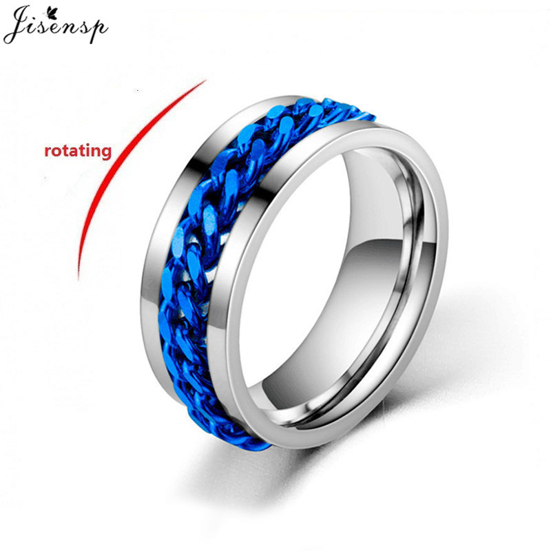 Cool Rotating Anxiety Fidget Rings Titanium Steel Chain Rotable Spinner Finger Ring for Men Women Punk Jewelry Bague Homme: 6 / black