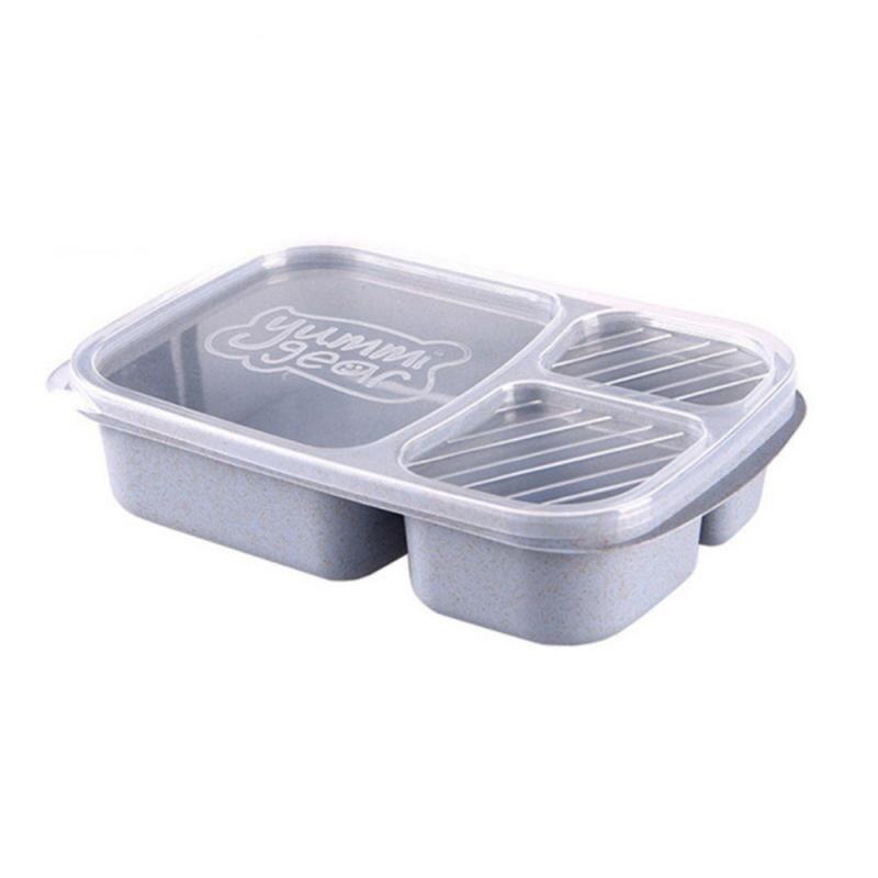 Boîte à Bento 3 compartiments, stockage des repas, préparation des aliments, conteneurs réutilisables, micro-ondable, maison paille de blé, boîte à déjeuner 1 pièce: Blue