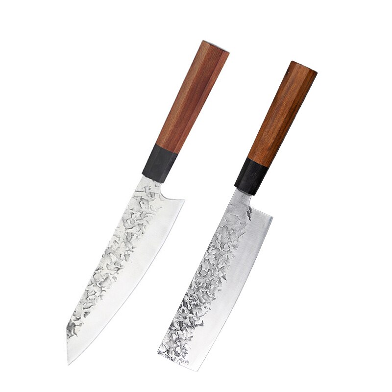 Yuzi Keukenmessen 5Pcs Set Gesmeed Koksmes Set Japanse Kiritsuke Mes Vlees Hakmes Snijden Mes Koken Tool: 2Pcs knives set