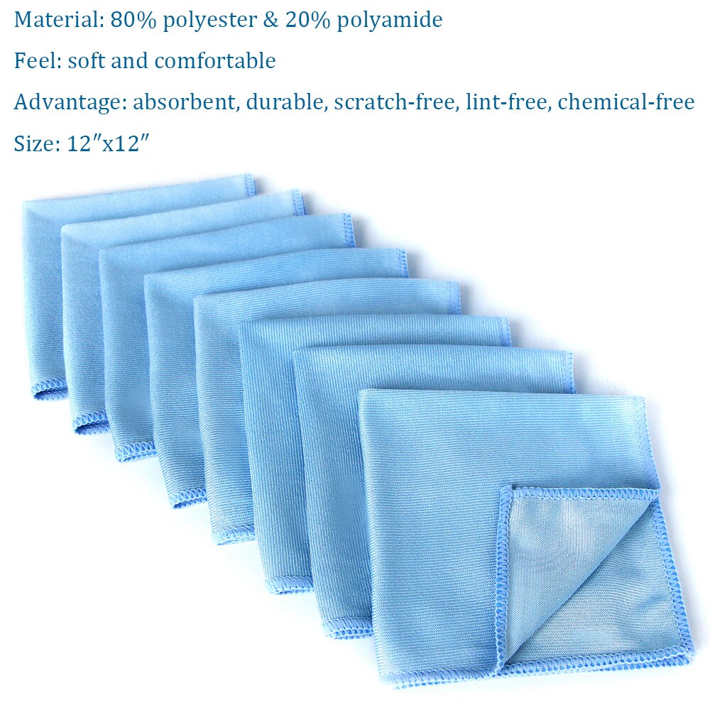 Toallas de limpieza de vidrio de microfibra suave, 8 Uds., paño de limpieza de acero inoxidable con brillo para pulir, tela para ventana, parabrisas, paño de limpieza de coche