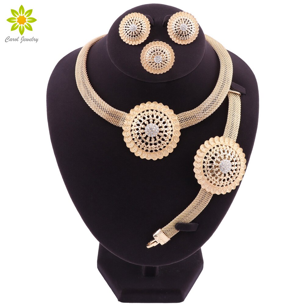 Nouvelle nigérian mariage africain bijoux fantaisie ensemble Dubai collier Bracelet boucles d'oreilles anneau pour les femmes fête bijoux ensembles