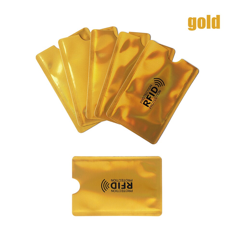 Lot de 5 protections de cartes bancaires anti-démagnétisation en aluminium, sac de protection rfid, brosse antivol nfc, porte-cartes d'identité, bureau: Or