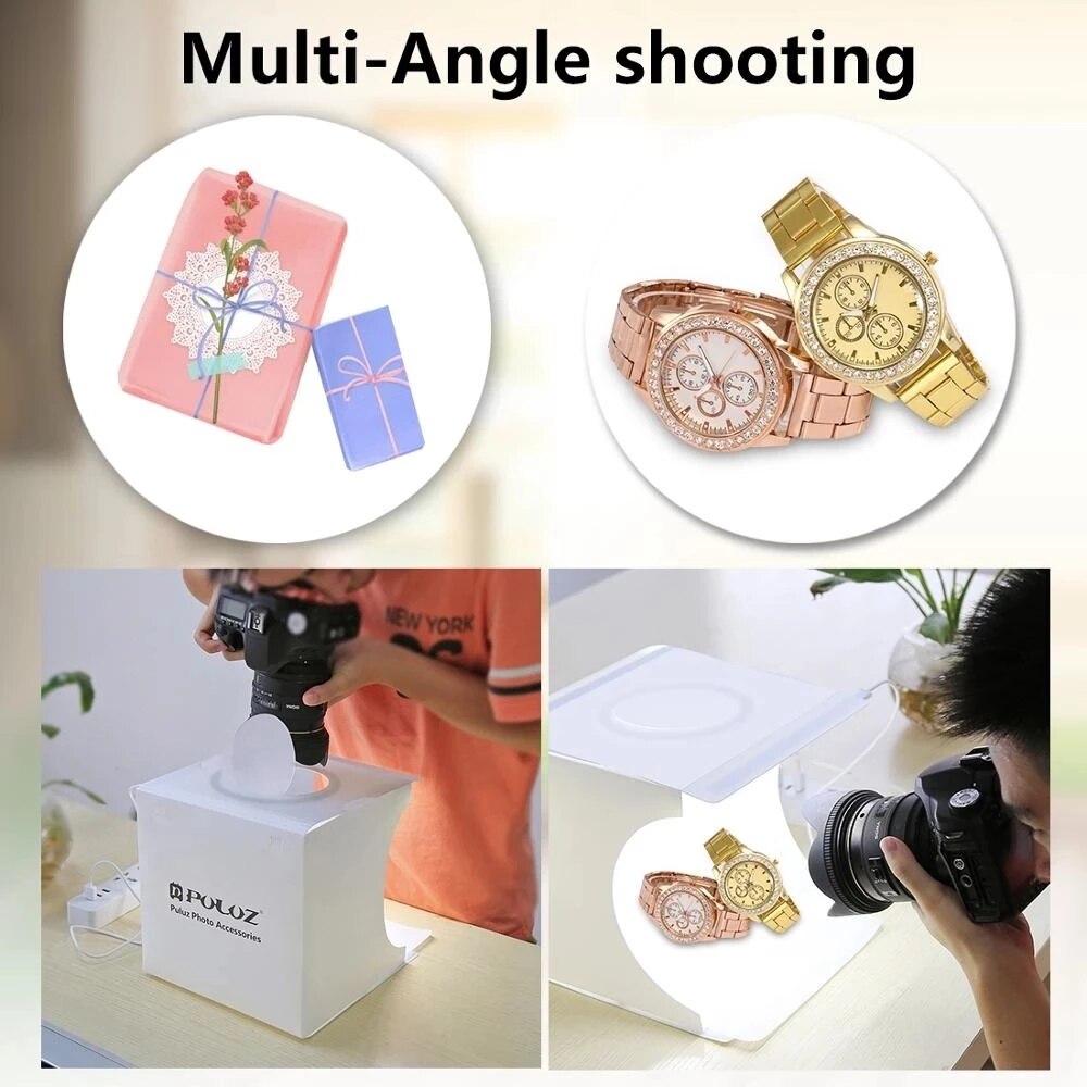 Puluz Photo Studio Box Mini Ring LED Lightbox Photography Lighting Studio Shooting Tent Box Kit &amp; 6 Color Photographic Backdrops