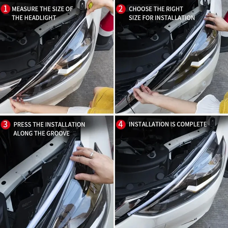 Luz de circulación Diurna LED DRL para coche, tira Flexible impermeable, faros automáticos, señal de giro blanca, luces de flujo de freno amarillas, 12V