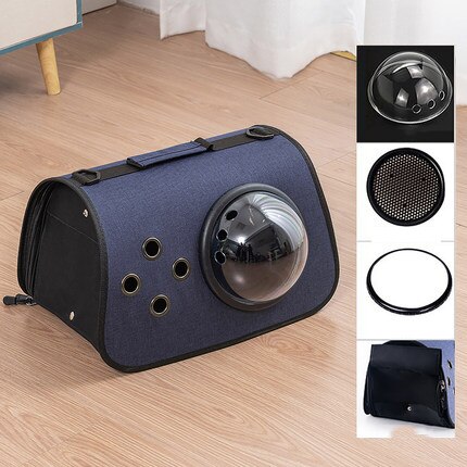 Cat bag go out carrying bag pet bag cat diagonally portable cat cage cat school bag space capsule cat backpack supplies: Blue-B
