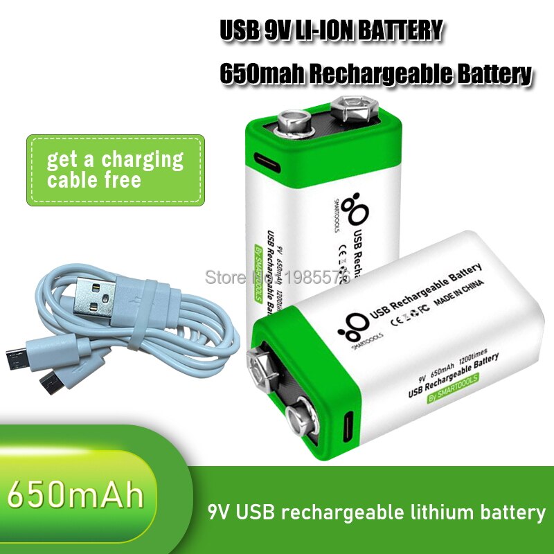 2-10PCS 9V 6F22 650mAh USB lithium Rechargeable battery 9 V li-ion batteries for Multimeter Microphone Toys Remote Control
