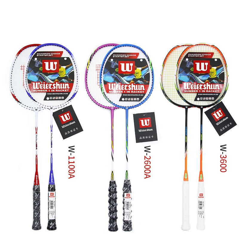 Weiershun Paired Badminton Racket 2600-A 3600 1900 1300 1100 Carbon Fibe Badminton Racket Beginner With Bag