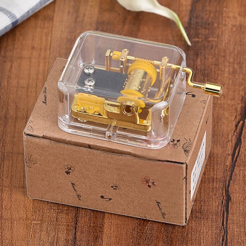 Transparent Acrylic Square Music Boxes Gold Hand Cranked Gurdy 18 Note Music Box Play Birthday Christmas Year