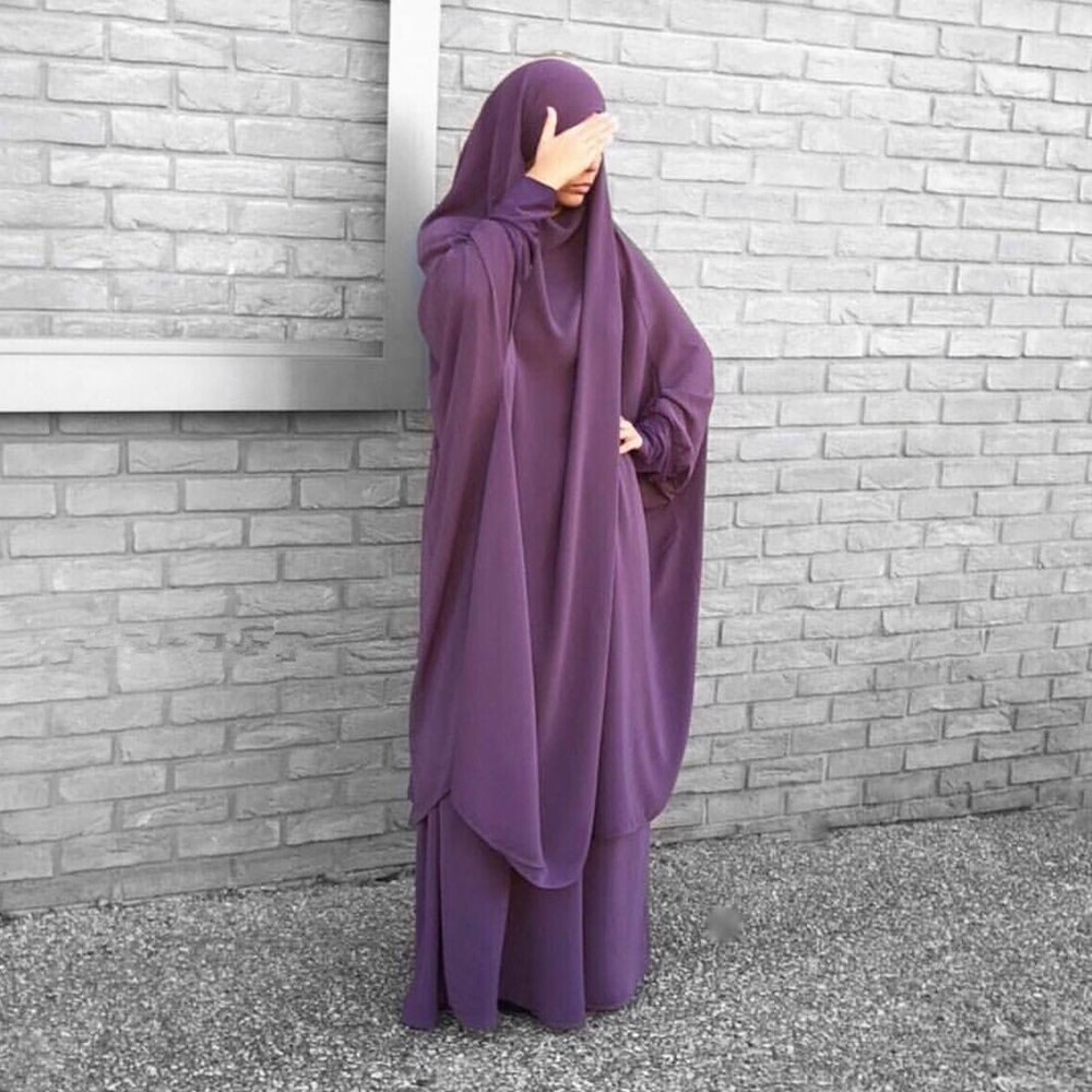 Ramadan Eid Frauen Gebet Bekleidungs Muslimischen einstellen 2 Stück Passenden Outfit Mit Kapuze Khimar Hijab Lange Felsen Abaya Islam Saudi Kleidung