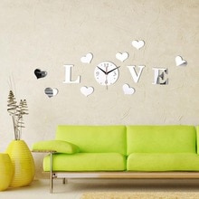 Staande klok wandklok sticker acryl glas 3d 3d zilver thuis diy klok horloge spiegel effect decoratie liefdeskamer brief
