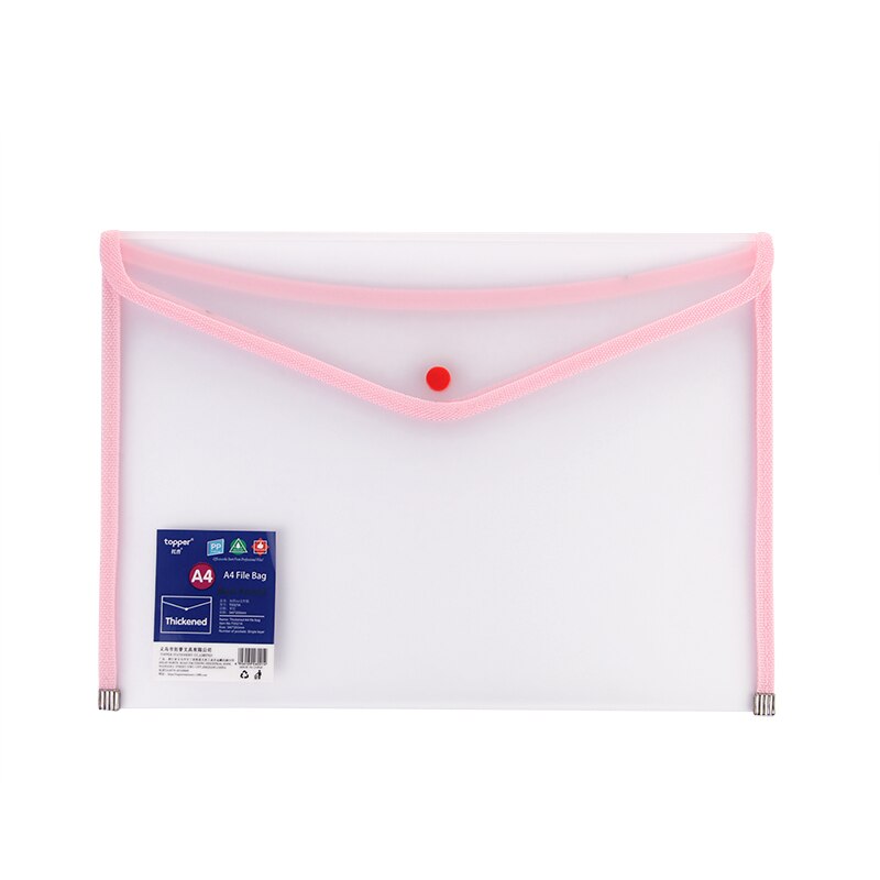File folder A4 storage bag transparent pocket PP file bag originality folder school office stationery support zipper bag pvc bag: pink