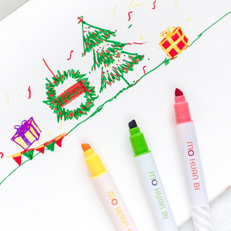 2 Head Pen Pen Highlighter Cover Drawing Change Color Cute Pen Student Diy Christmas Card Stationery School Supply